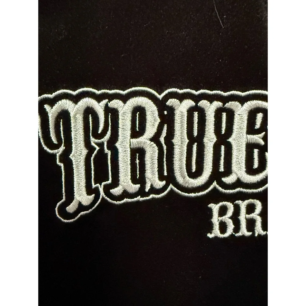 True Religion Mens Big T Velvet Mock Zip Up Jacket Jet Black Size XS‎ New
